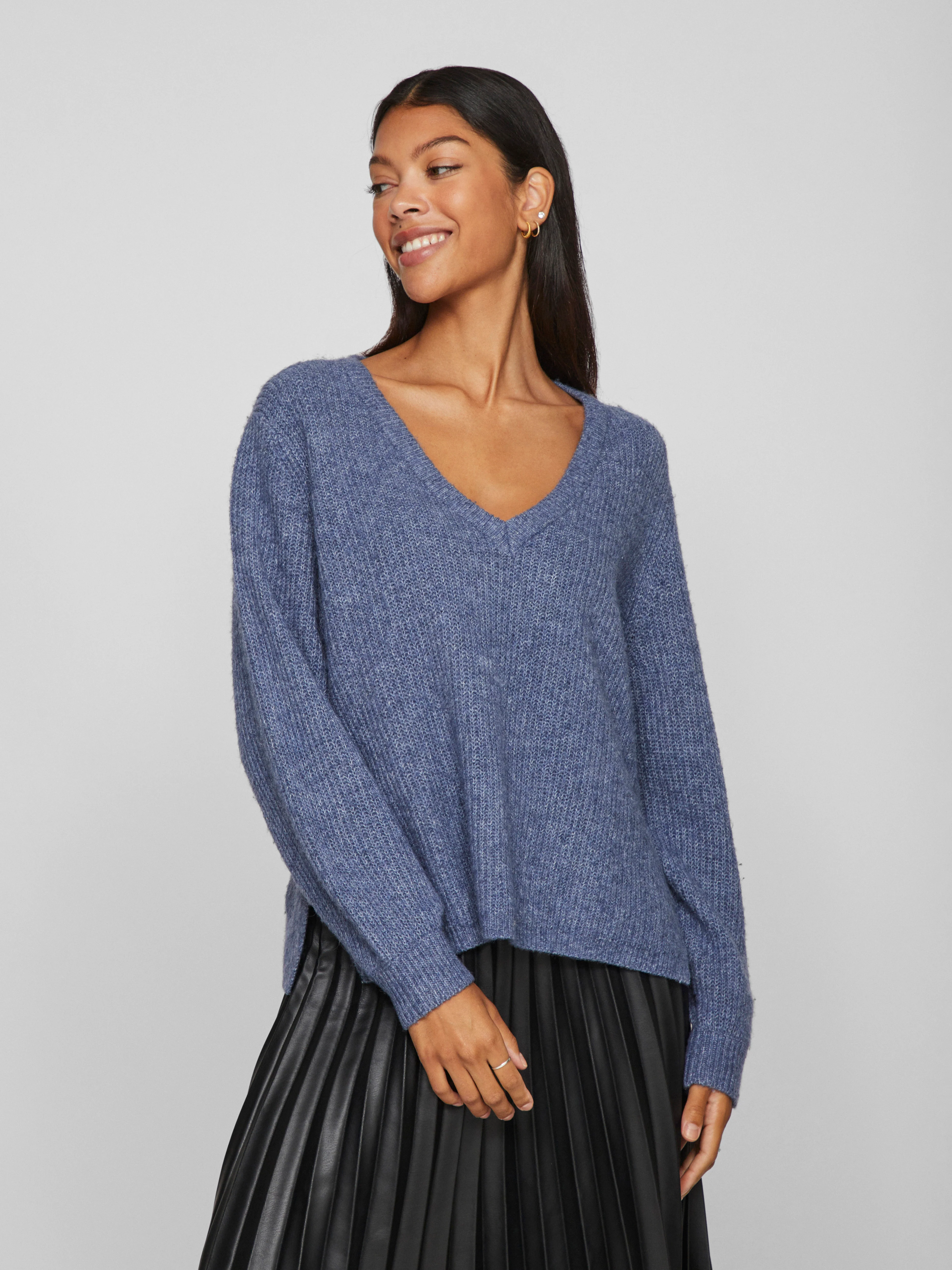 Vibeluna V-neck Rev L/S striktrøje - Bijou Blue - Image 3