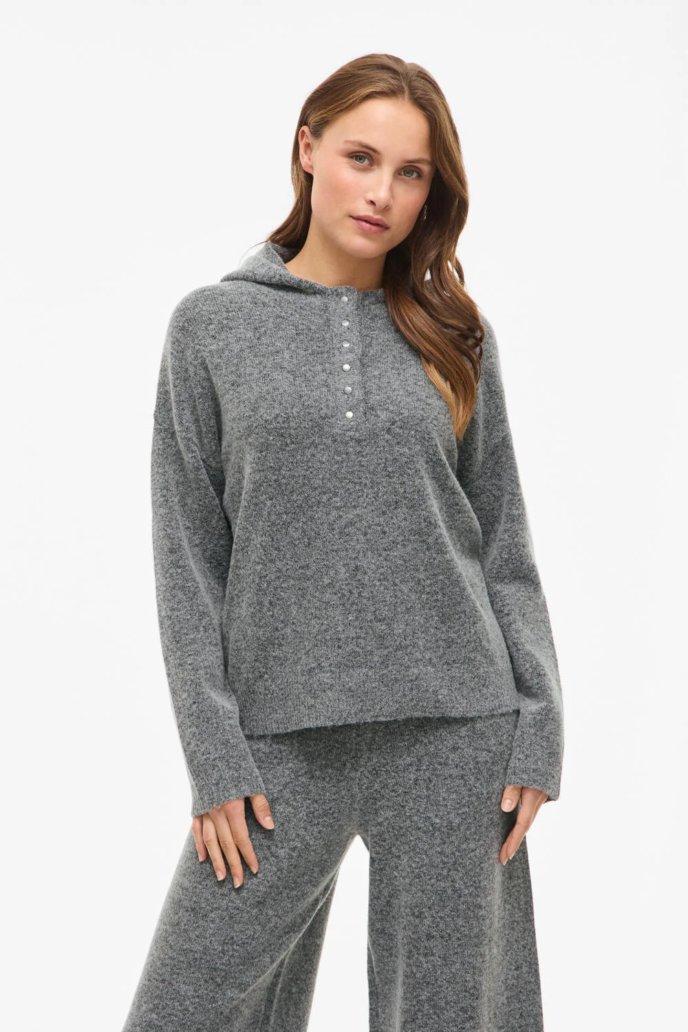 Vicasti strikket hoodie - Medium Grey Melange