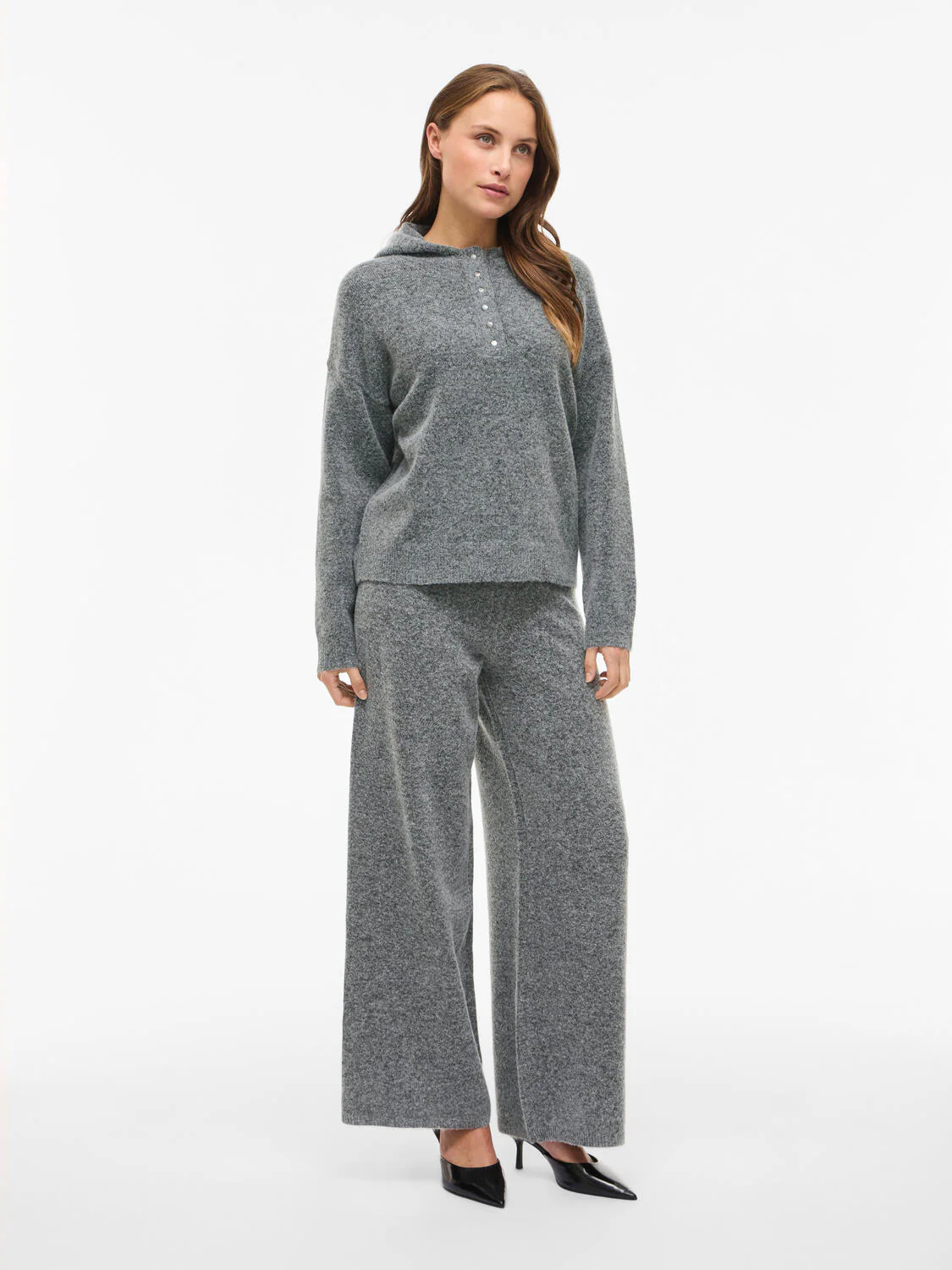 Vicasti strikket hoodie - Medium Grey Melange - Image 7