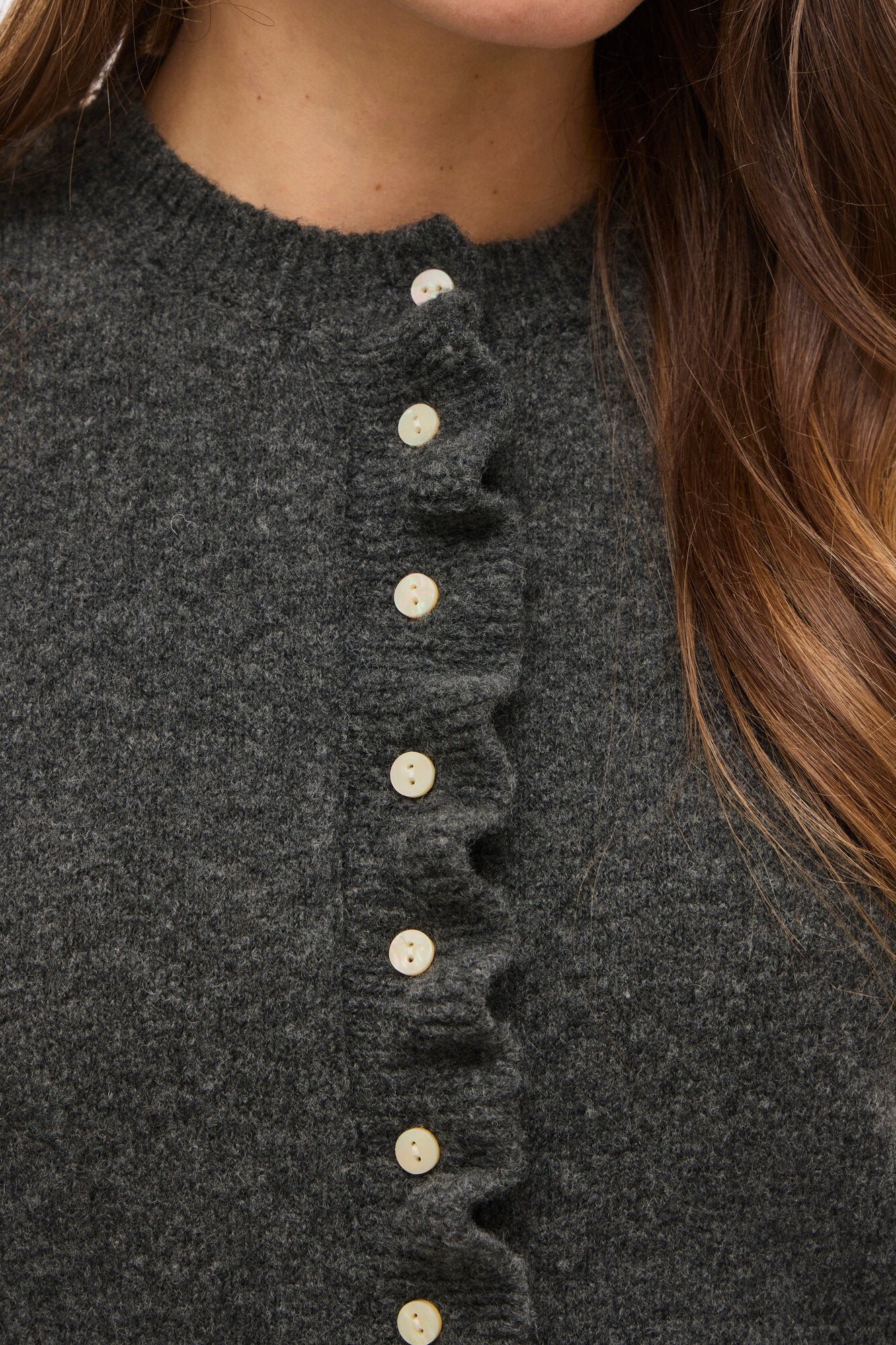 Vijacia Frill cardigan - Medium Grey Melange - Image 7