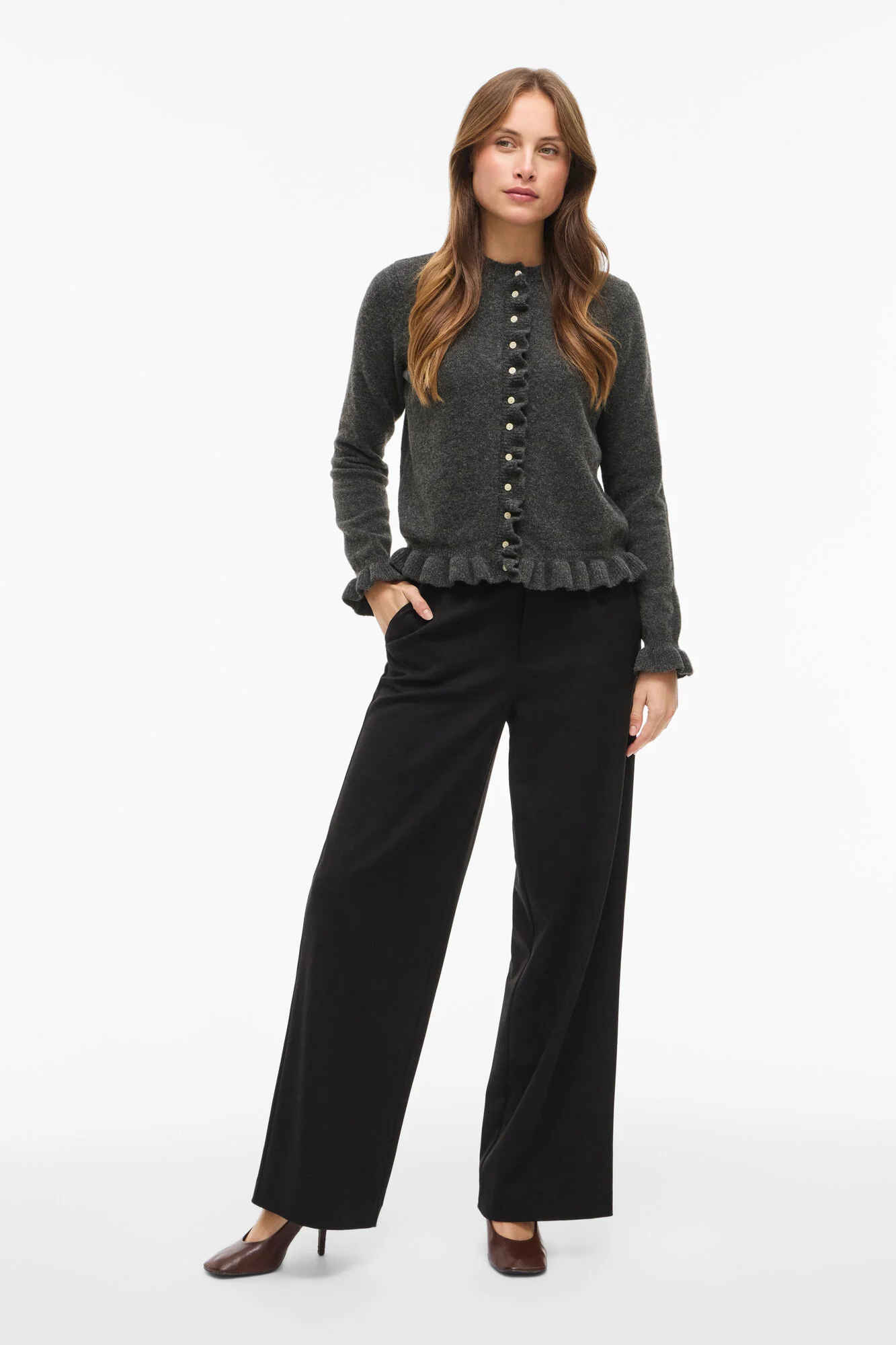 Vijacia Frill cardigan - Medium Grey Melange - Image 8
