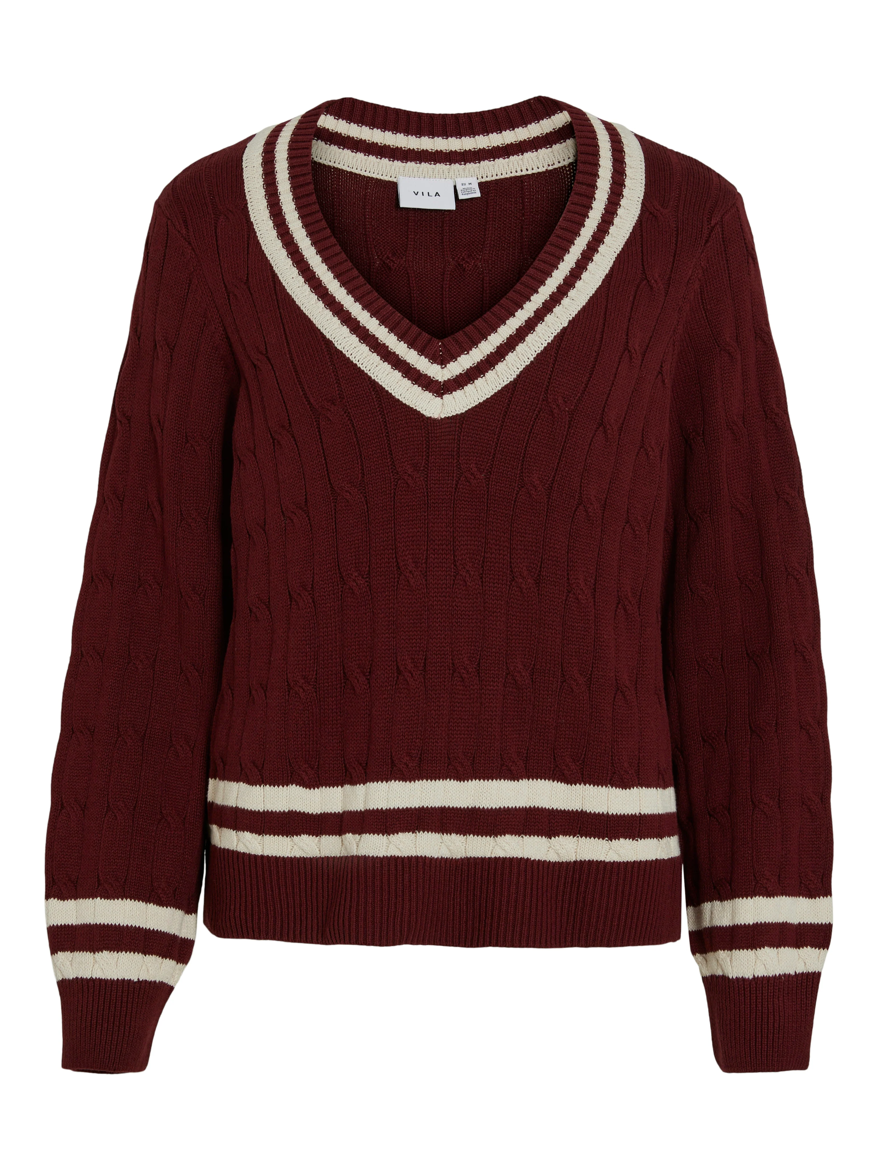 Visena L/S V-Neck striktrøje - Cabernet - Image 2