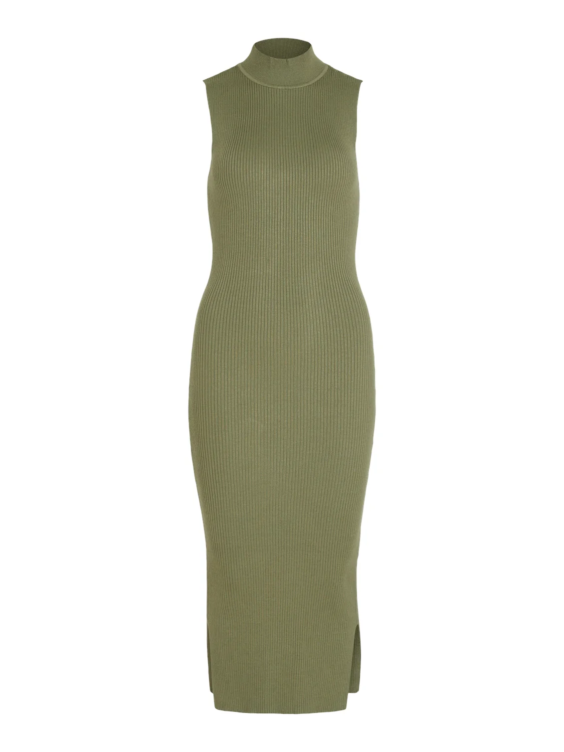 Vistylie High-Neck S/L Rib Knit kjole - Oil Green