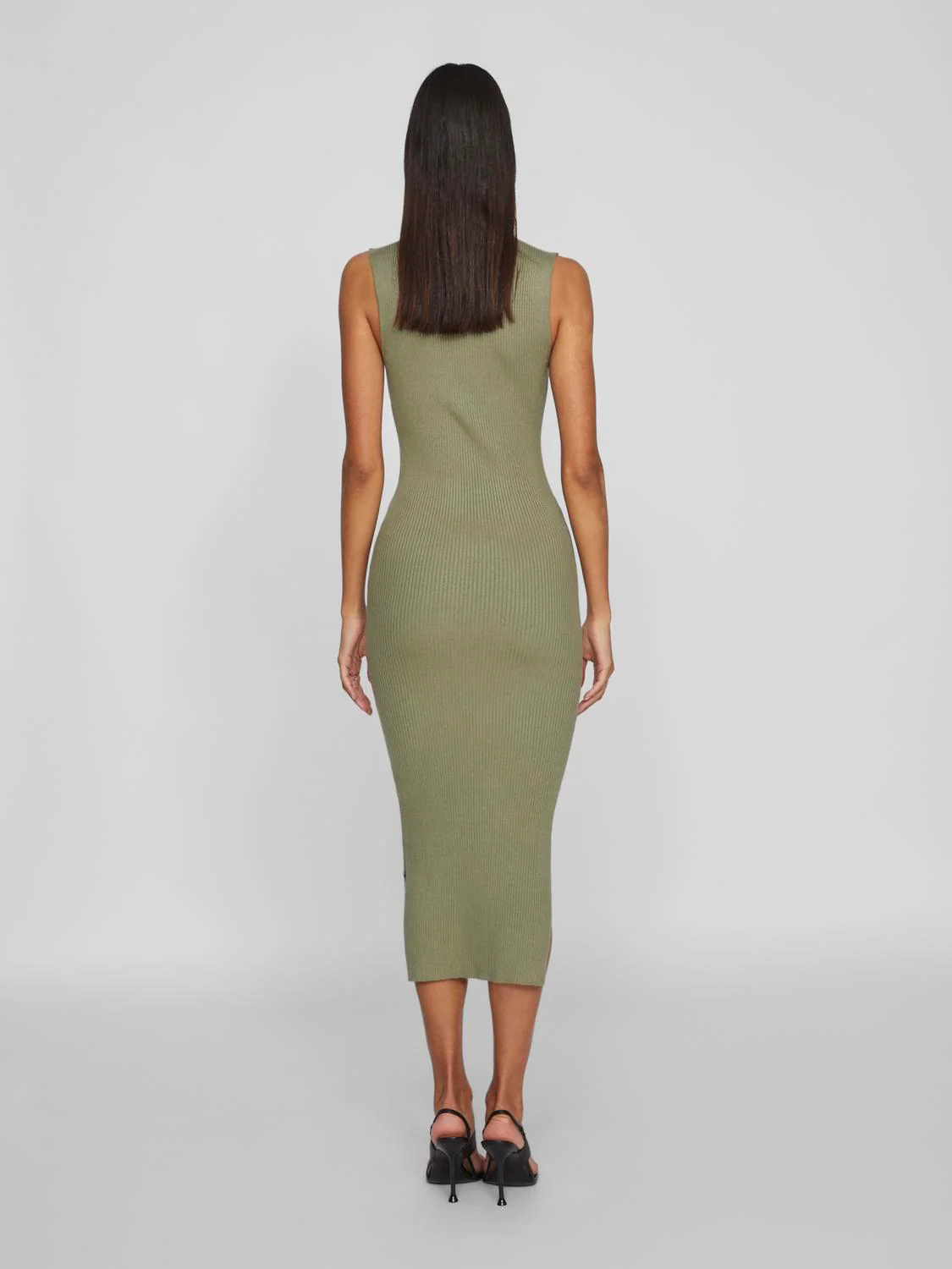 Vistylie High-Neck S/L Rib Knit kjole - Oil Green - Image 4